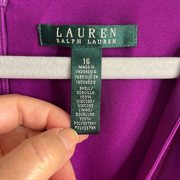 Lauren Ralph Lauren Purple v-neckline faux wrap wide leg jumpsuit belted - Picture 3 of 17